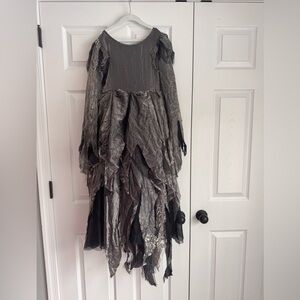 Black and Gray Witch Costume with Hat and Broom